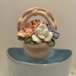 Interpur Bouquet Miniature Basket Porcelain Ceramic Hand-Painted Floral Decor